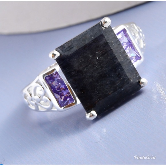 Blue Aventurine, Simulated Purple Diamond Ring - Picture 6 of 8